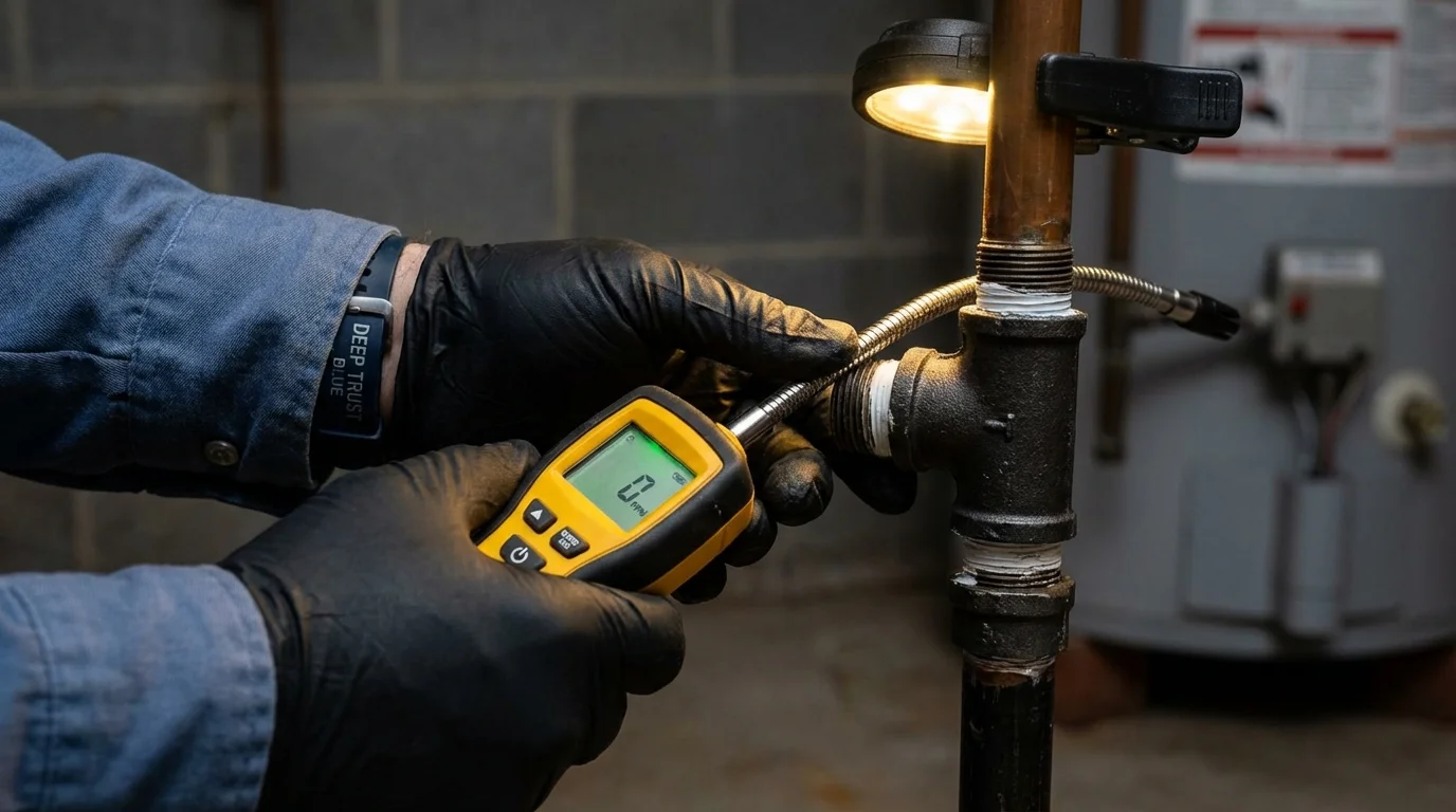 Gas leak detection with electronic sniffer by Johns Plumbing LLC in Hominy