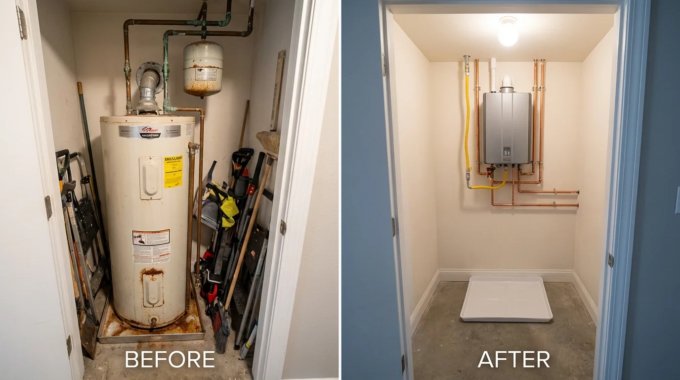 Tank water heater versus wall-mounted tankless unit comparison for Hominy, OK homeowners