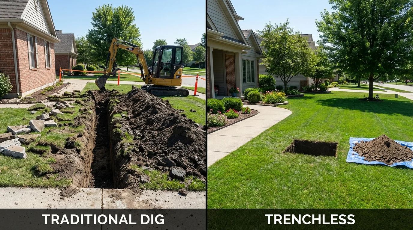 Trenchless sewer repair with minimal yard damage versus traditional excavation in Hominy, OK